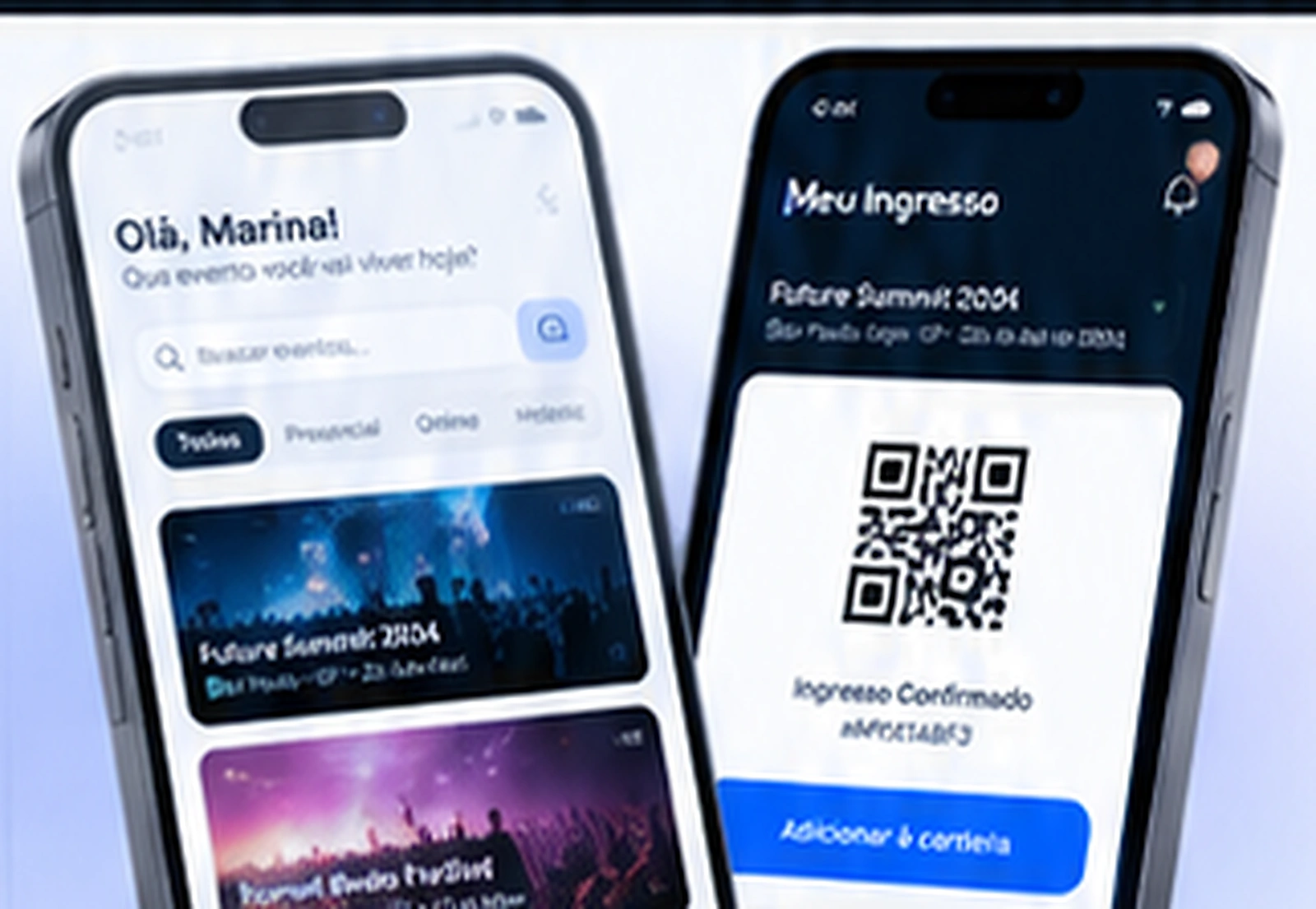 Aplicativo MyPass em smartphones com ingressos e carteira
